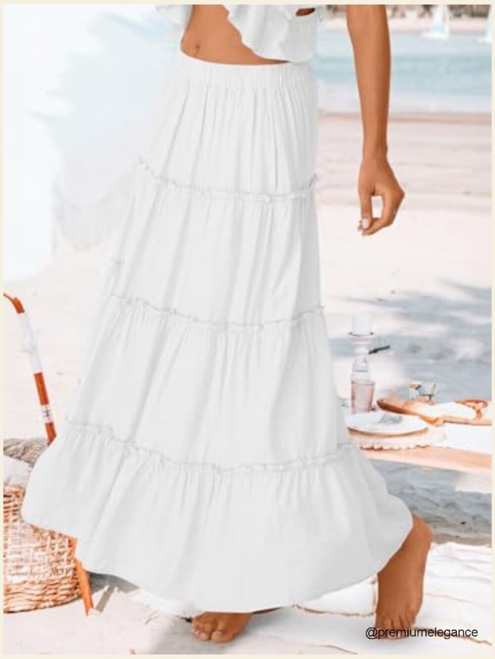 Boho Maxi Skirt High Waist Elastic with Pockets Flowy Midi - Picture 3 of 7